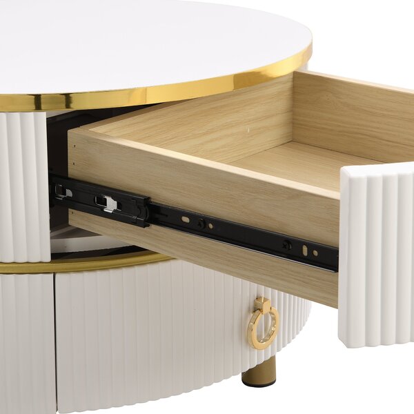 Set of 2 Round Nest of Tables, Coffee Table Round Nesting with High-Gloss and Tempered Glass Tops, for Living Room, Brown+White Aosom UK