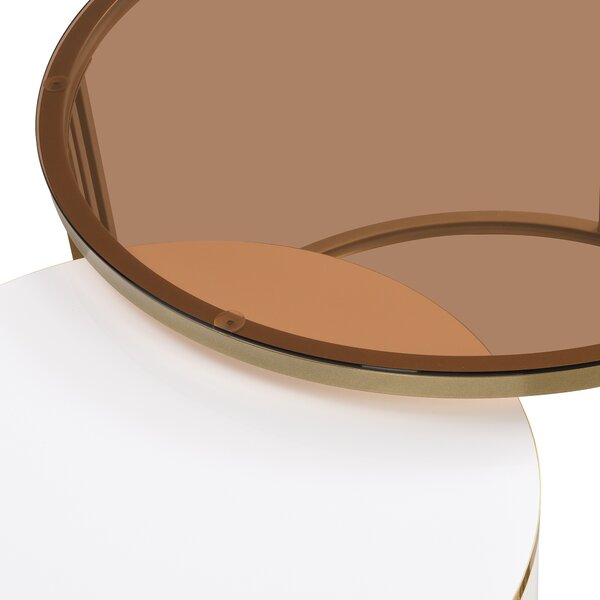 Set of 2 Round Nest of Tables, Coffee Table Round Nesting with High-Gloss and Tempered Glass Tops, for Living Room, Brown+White Aosom UK