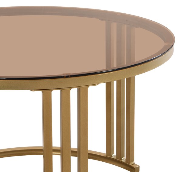 Set of 2 Round Nest of Tables, Coffee Table Round Nesting with High-Gloss and Tempered Glass Tops, for Living Room, Brown+White Aosom UK