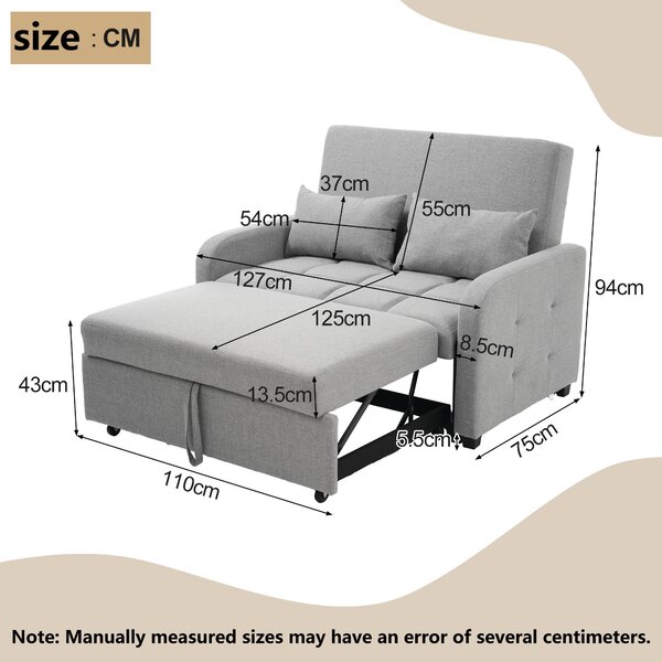Multifunctional Folding Sofa Bed with Adjustable Backrest and 2 Cushions, Daybed for Compact Flats, 127L x 75-180W x 94H cm, Dark Grey Aosom UK