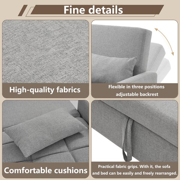 Multifunctional Folding Sofa Bed with Adjustable Backrest and 2 Cushions, Daybed for Compact Flats, 127L x 75-180W x 94H cm, Dark Grey Aosom UK