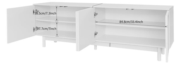 Modern Lowboard TV Cabinet with Push-to-Open Doors and Adjustable Shelves, Durable TV Stand for Living Room, 175L x 38W x 56H cm, White Aosom UK