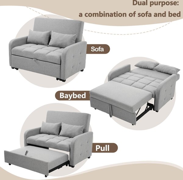 Multifunctional Folding Sofa Bed with Adjustable Backrest and 2 Cushions, Daybed for Compact Flats, 127L x 75-180W x 94H cm, Dark Grey Aosom UK
