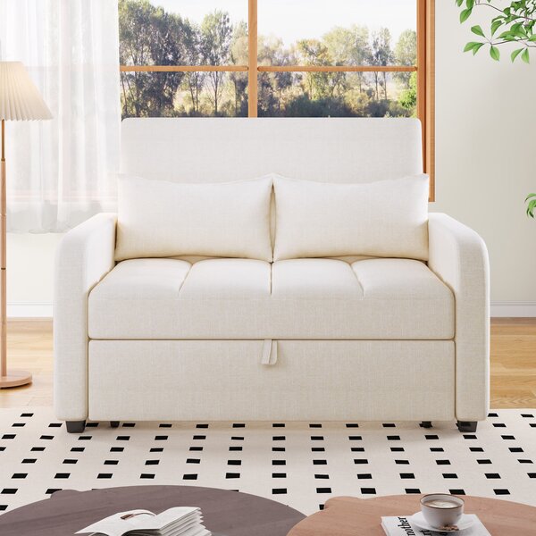Multifunctional Folding Sofa Bed with Adjustable Backrest and 2 Cushions, Daybed Ideal for Small Flats, 127L x 75-180W x 94H cm, Light Grey Aosom UK