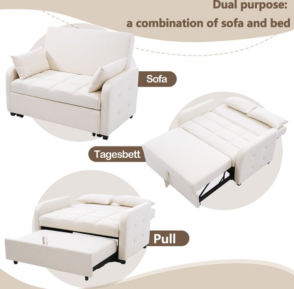 Multifunctional Folding Sofa Bed with Adjustable Backrest and 2 Cushions, Daybed Ideal for Small Flats, 127L x 75-180W x 94H cm, Light Grey Aosom UK