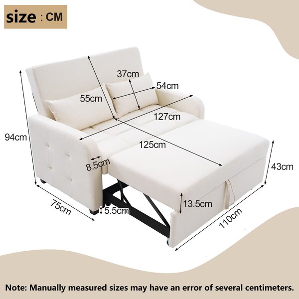 Multifunctional Folding Sofa Bed with Adjustable Backrest and 2 Cushions, Daybed Ideal for Small Flats, 127L x 75-180W x 94H cm, Light Grey Aosom UK