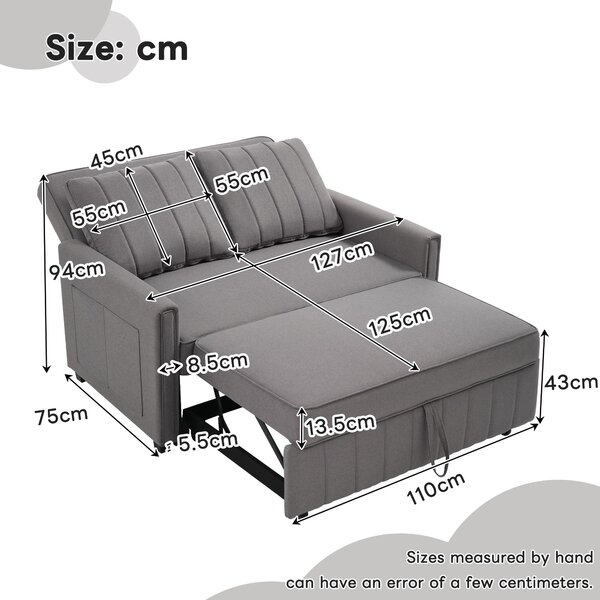 Multifunctional Folding Sofa Bed with Adjustable Backrest and 2 Cushions, Daybed Ideal for Small Homes, 127L x 75-180W x 94H cm, Dark Grey Aosom UK