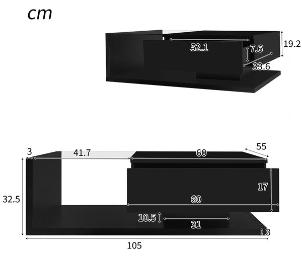 Gloss Coffee Table in Black with 16-color LED Lights, Coffee Table with Storage, Modern Coffee Table with High Gloss Finish Aosom UK