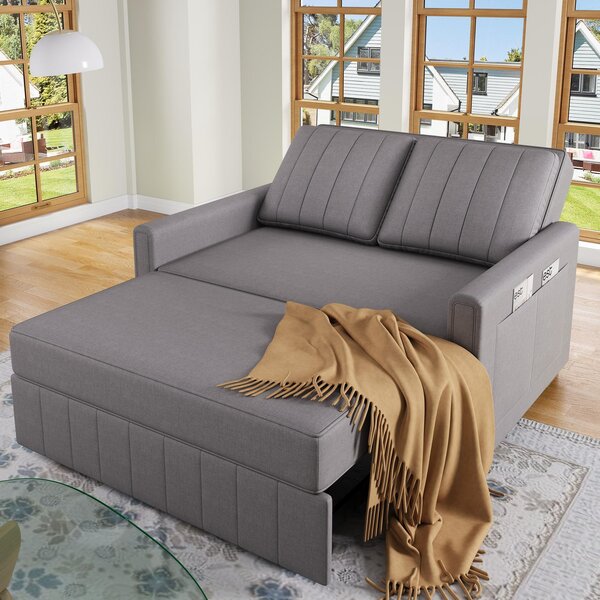Multifunctional Folding Sofa Bed with Adjustable Backrest and 2 Cushions, Daybed Ideal for Small Homes, 127L x 75-180W x 94H cm, Dark Grey Aosom UK