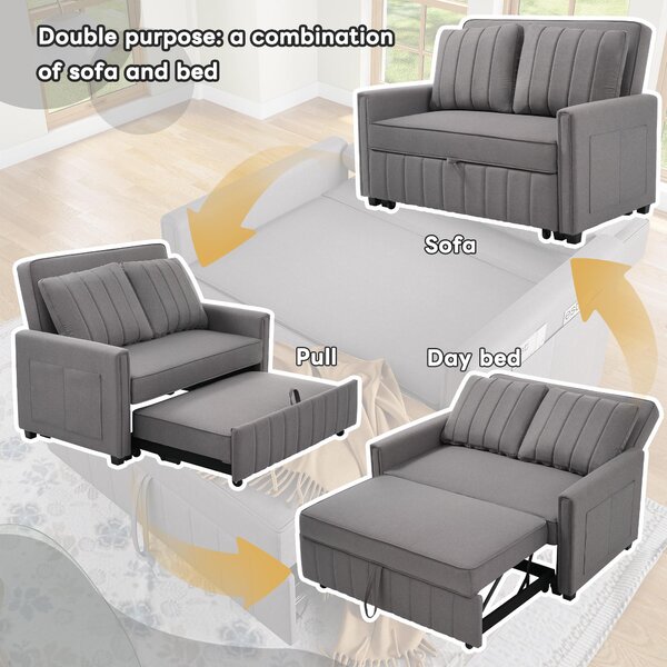 Multifunctional Folding Sofa Bed with Adjustable Backrest and 2 Cushions, Daybed Ideal for Small Homes, 127L x 75-180W x 94H cm, Dark Grey Aosom UK