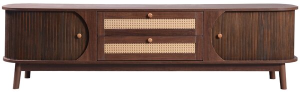 Natural Walnut Modern TV Stand with Rattan Drawers and Solid Wood Legs, Solid Wood Doors and Storage Solution, 170x39.5x46 cm, Natural Aosom.UK