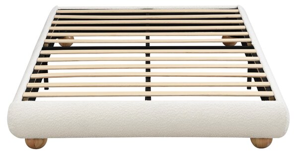 Modern Upholstered Double Bed with Sturdy Slatted Frame, Bouclé Platform Bed with Rounded Modern Legs, 197L x 146W x 30H cm, Beige Aosom UK