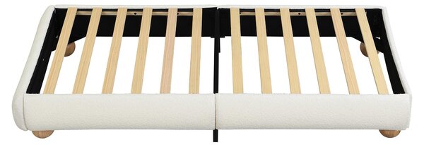 Modern Upholstered Double Bed with Sturdy Slatted Frame, Bouclé Platform Bed with Rounded Modern Legs, 197L x 146W x 30H cm, Beige Aosom UK