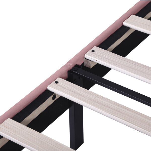 Upholstered Velvet Bedstead with Adjustable Headboard, Noise-Free Design, Double Wooden Bedframe for Bedroom, 194L x 140W x 110H cm, Pink Aosom.UK