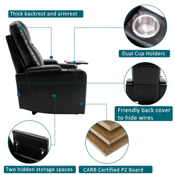 Adjustable Electric Leather Recliner Chair with USB Port, Storage, Ambient Light, 360° Swivel Gaming Recliner Chair, 92x80x108 cm, Black Aosom.UK
