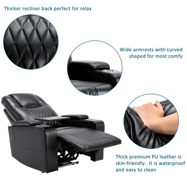 Adjustable Electric Leather Recliner Chair with USB Port, Storage, Ambient Light, 360° Swivel Gaming Recliner Chair, 92x80x108 cm, Black Aosom.UK