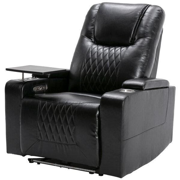 Adjustable Electric Leather Recliner Chair with USB Port, Storage, Ambient Light, 360° Swivel Gaming Recliner Chair, 92x80x108 cm, Black Aosom.UK