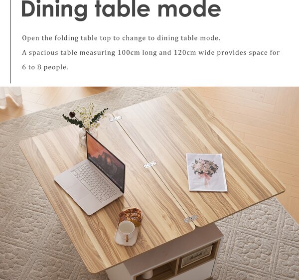 Lift-Top Coffee Table with Storage, 3 Drawers and Adjustable Height, Sofa End Tea Tables, Living Room, 100x51x47 cm, White & Oak Aosom UK