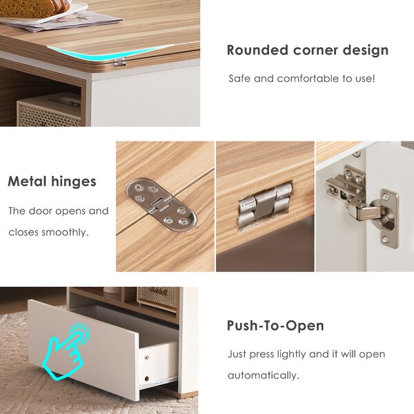 Lift-Top Coffee Table with Storage, 3 Drawers and Adjustable Height, Sofa End Tea Tables, Living Room, 100x51x47 cm, White & Oak Aosom UK