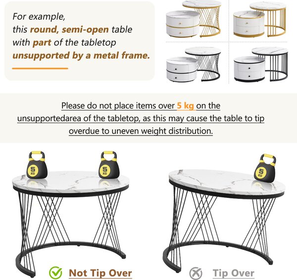 2 Piece Versatile High Gloss Nesting Table coffee with Marble-Effect Top, Modern Coffee Table with 2 Drawers for Living Room, White+Black Aosom.UK