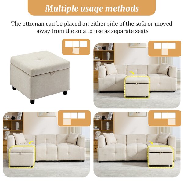 L-Shaped Sectional Sofa with Removable Storage Ottoman and 2 Pillows, Fabric Upholstery Sofa for Living Room, 204L x 68W x 69H cm, Beige Aosom.UK
