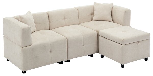 L-Shaped Sectional Sofa with Removable Storage Ottoman and 2 Pillows, Fabric Upholstery Sofa for Living Room, 204L x 68W x 69H cm, Beige Aosom.UK