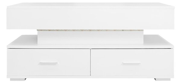 Hydraulic Lift Top Coffee Table with LED Lighting, 2 Drawers and Storage, Oblong Coffee Table for Living Room, 100L x 50W x 44H cm, White Aosom.UK
