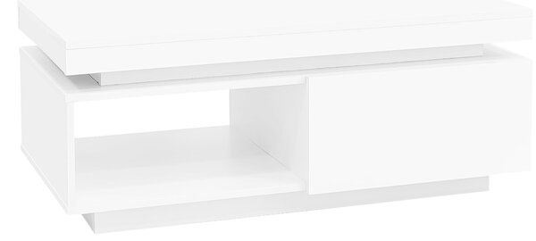 High Gloss LED Sofa Table with Remote-Controlled Lighting, Modern Coffee Table with Drawer, Open Display Shelf, 100L x 50W x 40H cm, White Aosom.UK