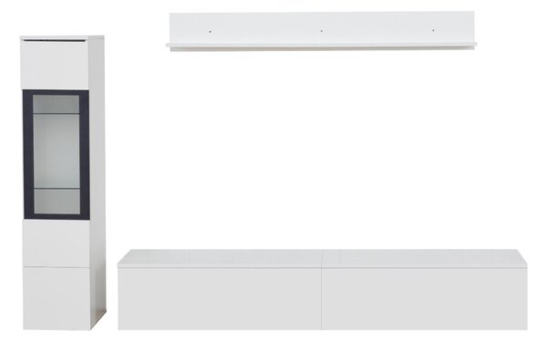 High Gloss TV Wall Unit Set with Customisable LED Lighting, Handleless Design, Entertainment Center Set with Cabinet, Hanging Shelf, White Aosom UK