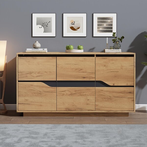Modern Storage Cabinet with Soft-Close Hinges & Adjustable Shelves, Multifunctional Sideboard for Living Areas, 140L x 40W x 70H cm, Wood Aosom UK