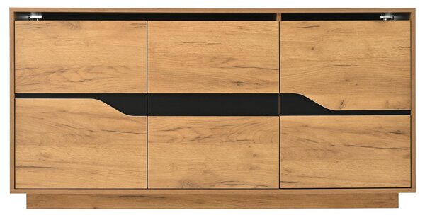 Modern Storage Cabinet with Soft-Close Hinges & Adjustable Shelves, Multifunctional Sideboard for Living Areas, 140L x 40W x 70H cm, Wood Aosom UK