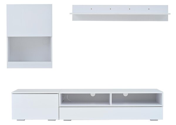 3-Piece TV Wall Unit Set with App-Controlled LED Lights, High-Gloss TV Cabinet Set for Modern Living Areas, 175L x 39W x 34H cm, White Aosom UK