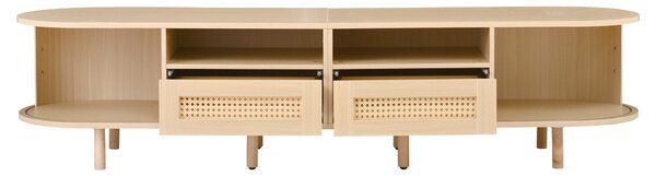 Modern TV Stand with 2 Drawers, 2 Sliding Doors & 8 Solid Wood Legs, Versatile Cabinet with Rounded Corners, 170L x 40W x 40H cm, Oak Aosom UK