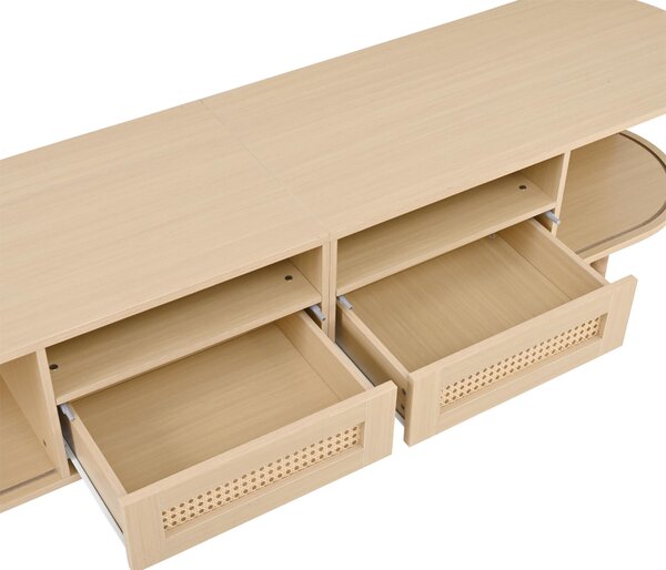 Modern TV Stand with 2 Drawers, 2 Sliding Doors & 8 Solid Wood Legs, Versatile Cabinet with Rounded Corners, 170L x 40W x 40H cm, Oak Aosom UK