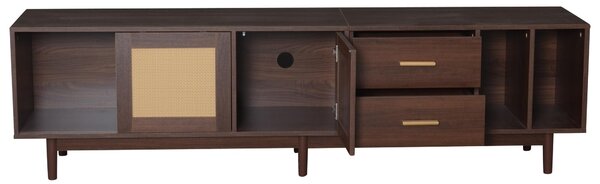 Stylish TV Stand Cabinet with Rattan Sliding Doors & 2 Drawers, Sturdy Media Console with Ample Storage, 190L x 40W x 52H cm, Wood Aosom UK