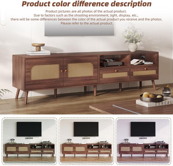 Modern TV Entertainment Centre with 2 Drawers & 2 Cabinets, Sturdy Media Cabinet for Living Rooms, 200L x 37W x 49.5H cm, Wood Aosom UK