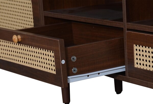 Modern TV Entertainment Centre with 2 Drawers & 2 Cabinets, Sturdy Media Cabinet for Living Rooms, 200L x 37W x 49.5H cm, Wood Aosom UK