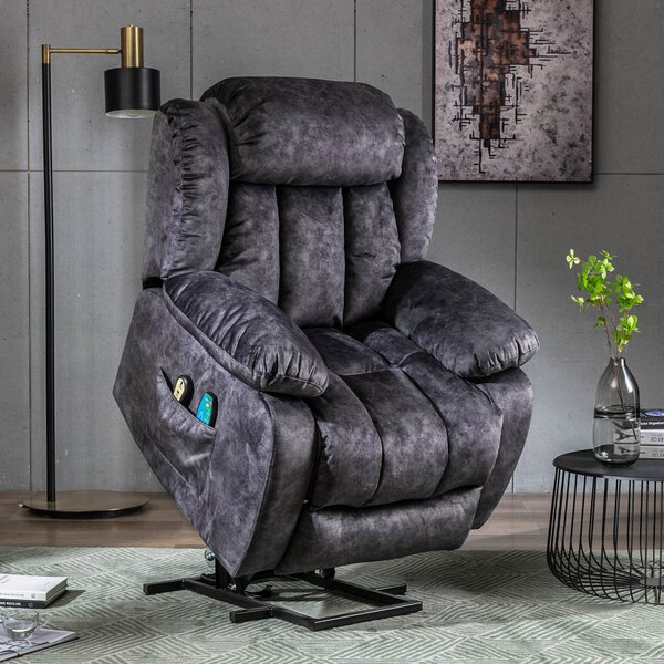 Power Lift Recliner Massage Chair with Heat and Vibration, Heavy Duty Safety Motion for Elderly, Easy Assembly, 96x95x100 cm, Grey Aosom UK