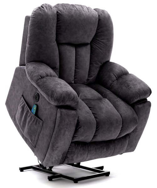 Power Lift Electric Recliner Chair with Heat and Vibration, Lounger Chair with USB Ports and Side Pockets, for Elderly, 100x95x105 cm, Grey Aosom.UK