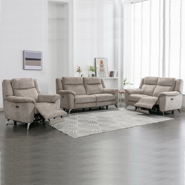 Mankato Fabric Electric Recliner Sofa Suite In Fossil