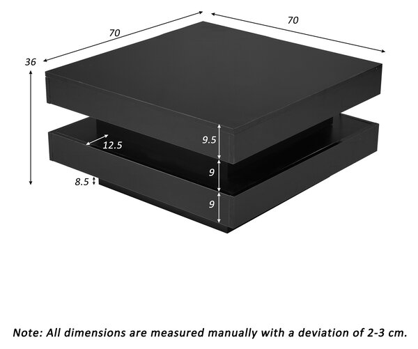 Stylish High Gloss Coffee Table with Rotating Top, 16-Colour LED Light, Lift Top Rectangular Sofa Table for Living Room, 70x70x36 cm, Black Aosom.UK