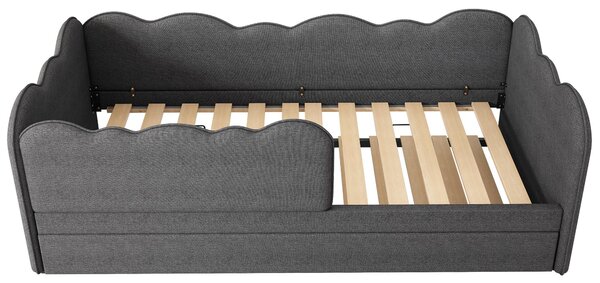 Upholstered Daybed with Pull-Out Trundle & Removable Front Rail, Space-Saving Sofa Bed for Compact Flats, 197L x 99W x 70H cm, Grey Aosom UK