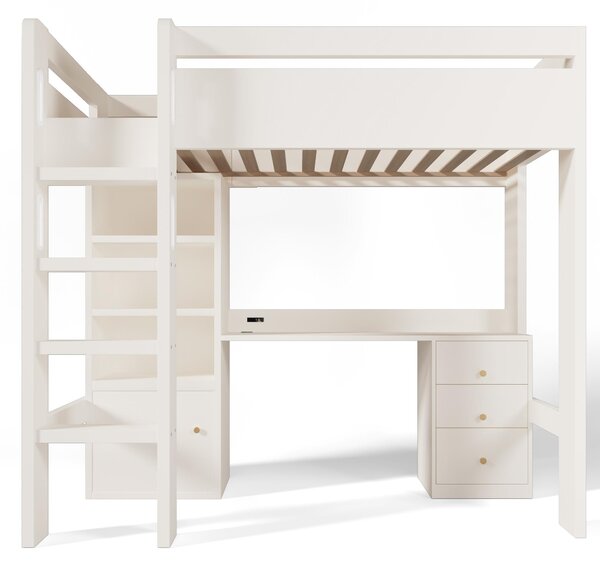 Kids' High Sleeper Loft Bed with Built-in Storage and Soft‑Close Drawers, Bunk Bed with USB/Type‑C Charging, 196L x 108W x 175H cm, White Aosom UK