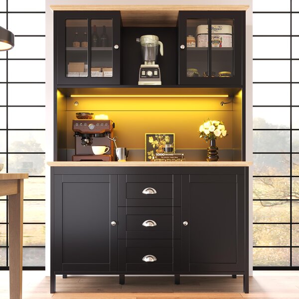 Tall Sideboard with 4 Doors, 3 Drawers and Open Shelf, Versatile Storage Cabinet for Kitchen & Living Area, 120L x 40W x 179H cm, Black Aosom UK