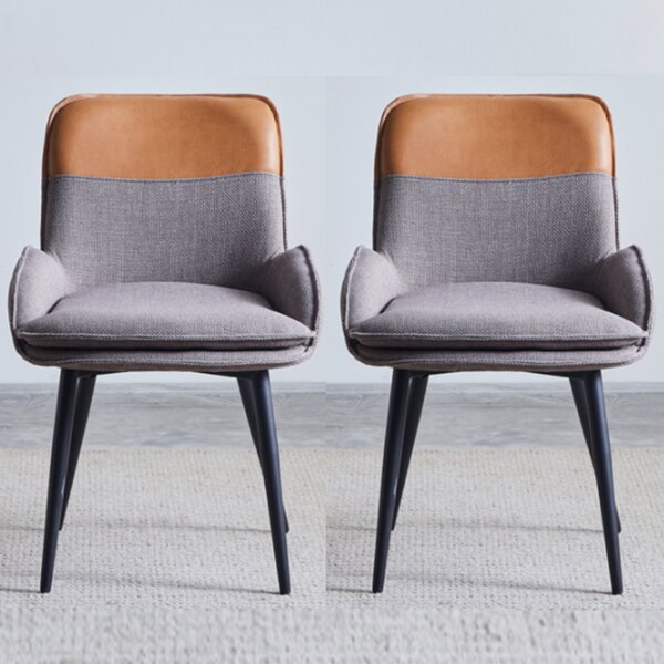Rolla Light Grey And Tan Fabric Dining Chairs - Pair