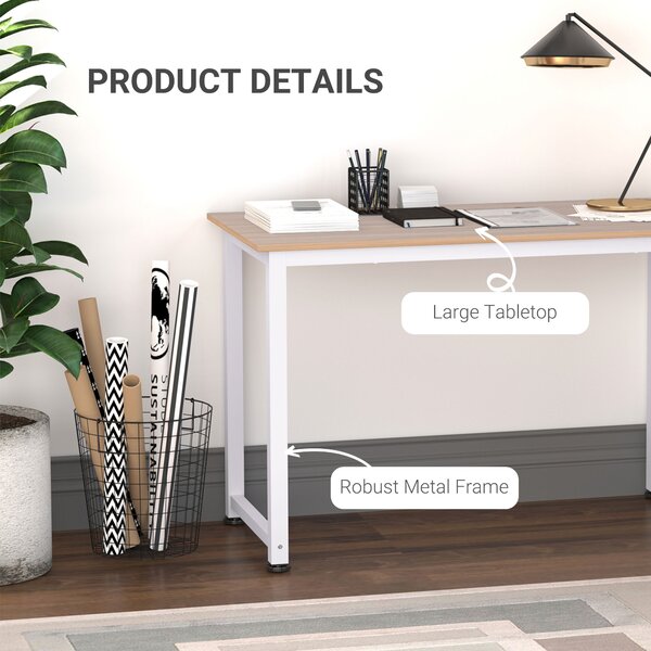 HOMCOM Adjustable Computer Desk, PC Writing Table for Home Office, Stable Workstation with Metal Frame, Oak and White Aosom UK