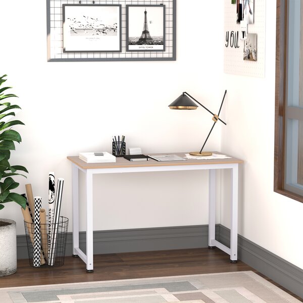 HOMCOM Adjustable Computer Desk, PC Writing Table for Home Office, Stable Workstation with Metal Frame, Oak and White Aosom UK