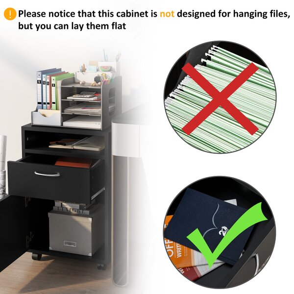 HOMCOM Mobile Storage Cabinet: Office Home Organiser with Drawer, Open Shelf, Metal Handles, 4 Wheels, Black Aosom UK