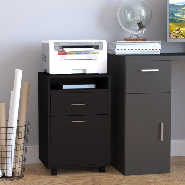 HOMCOM Mobile Storage Cabinet: Office Home Organiser with Drawer, Open Shelf, Metal Handles, 4 Wheels, Black Aosom UK