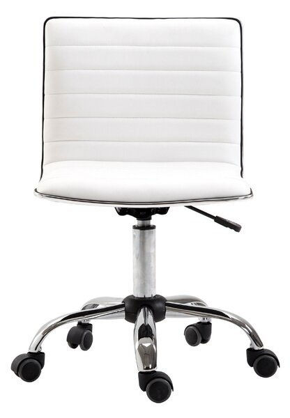 HOMCOM Adjustable Swivel Office Chair with Armless Mid-Back in PU Leather and Chrome Base - White Aosom UK